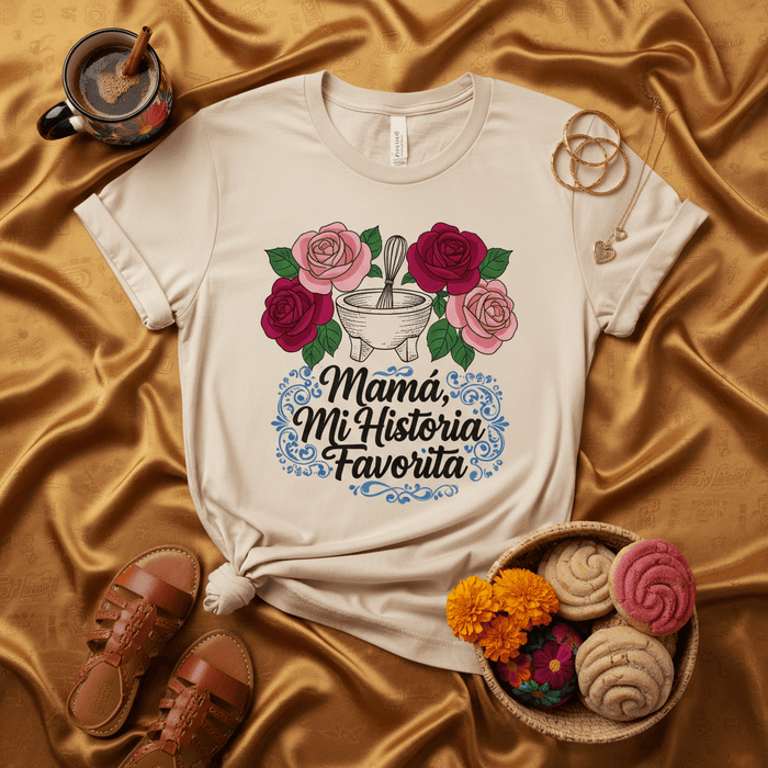 Mamá Mi Historia Favorita T-Shirt, Mother's Day Gift, Spanish Shirt for Mom, Molcajete Roses Design, Best Mexican Mom Tee, Cultura Latina Madre, Regalo para Mamá Mexicada