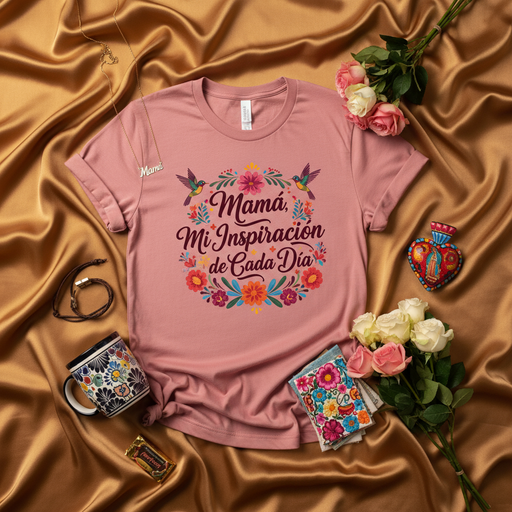 Mamá Mi Inspiracion de Cada Día Camiseta Floral, Regalo para Mamá, Día de las Madres, Playera Unisex con Pájaro Colibrí y Flores en Español, Regalo Latino, Ropa Hispana Mexicada