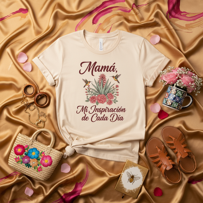 Mamá, Mi Inspiración de Cada Día Playera Unisex con Colibríes y Flores Regalo para Mamá Camiseta Casual en Español Mexicada