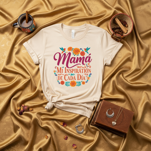 Mamá Mi Inspiración De Cada Día T-Shirt, Camiseta para Mamá con Flores y Pájaros, Regalo del Día de las Madres, Playera Unisex en Español, Mexican Fiesta Design Shirt, Latina Mom Gift Idea Mexicada