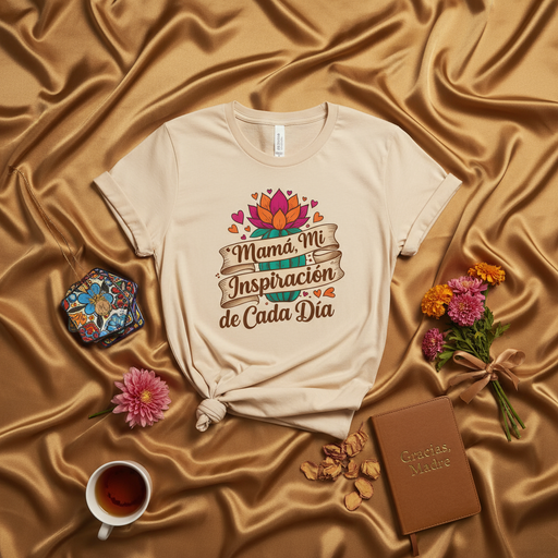 Mamá Mi Inspiración de Cada Día T-Shirt, Camiseta Regalo para Mamá, Día de la Madre, Inspiración Diario, Cactus con Corazones, Ropa Unisex para Mujeres y Hombres Mexicada