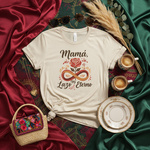 Mamá mi Lazo Eterno Camiseta para Mujer con Rosa Infinita, Regalo del Día de la Madre en Español, Polera de Amor a Mamá, Playera de Cumpleaños para Mamás y Abuelas, Ropa Familiar de Maternidad, Regalo para Primera Vez Mexicada