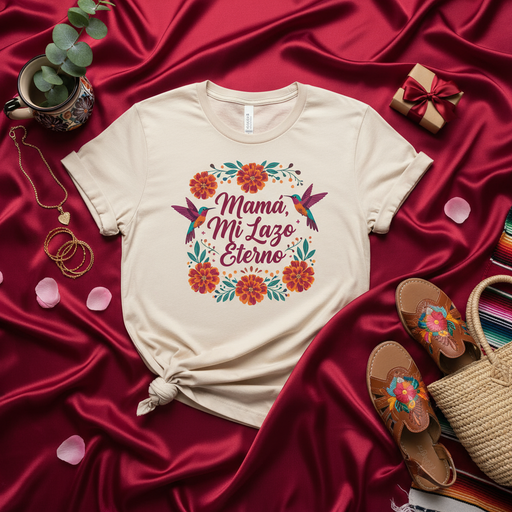 Mamá, Mi Lazo Eterno Hummingbird Floral T-Shirt, Mother's Day Spanish Gift Tee, Día de las Madres, Unique Mexican Folk Art Style Shirt for Mom. Mexicada
