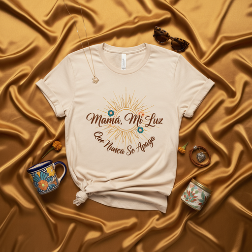Mamá Mi Luz Que Nunca Se Apaga T-Shirt, Spanish Mother's Day Shirt, Sol y Flores Design, Regalo para Mamá, Sol Brillante, Camiseta Unisex, Regalo para el Día de las Madres, Playera Latina, Regalo para la Mamá Latina Mexicada