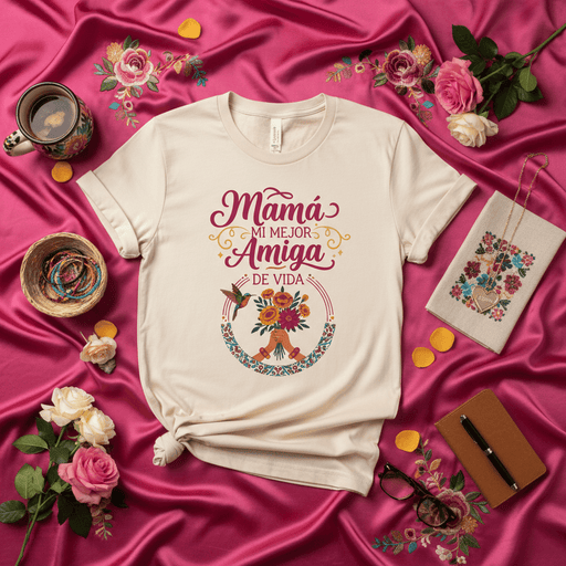 Mamá Mi Mejor Amiga De Vida T-Shirt, Mother's Day Gift Tee, Spanish Quote Shirt for Mom, Best Friend of Life Top, Floral Hummingbird Design, Regalo para Mamá Mexicada