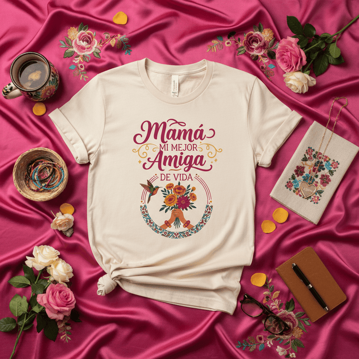 Mamá Mi Mejor Amiga De Vida T-Shirt, Mother's Day Gift Tee, Spanish Quote Shirt for Mom, Best Friend of Life Top, Floral Hummingbird Design, Regalo para Mamá Mexicada