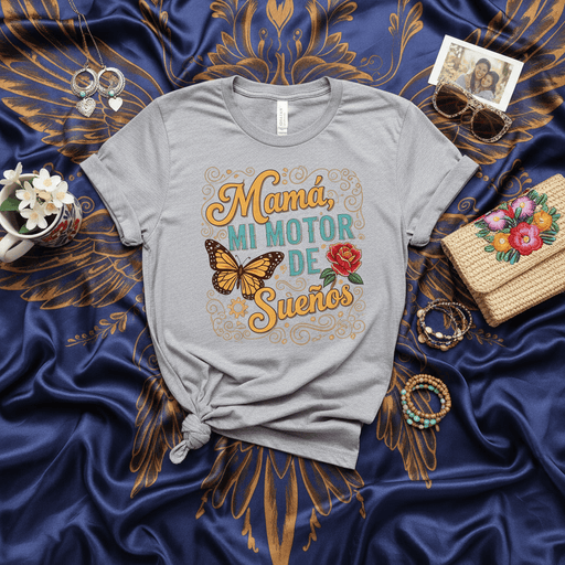 Mamá Mi Motor De Sueños Butterfly and Rose T-Shirt for Mother's Day, Spanish Quote Tee, Inspiring Dream Engine Mom Shirt, Regalo Para Mamá, Cute Unisex Graphic Gift Top for Mothers Mexicada