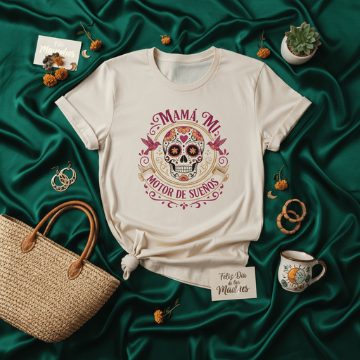 Mamá Mi Motor De Sueños Sugar Skull Dia De Muertos T-Shirt, Camiseta Regalo para Madre Latina, México Floral Calavera Diseño, Unisex Playera Celebración Día de las Madres Mexicada