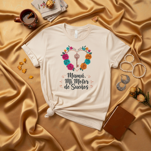 Mamá Mi Motor de Sueños T-Shirt para Mujer, Camiseta Floral de Corazón con Llave, Regalo para Mamá, Día de las Madres, Cumpleaños, Spanish Mom Shirt, Unisex Softstyle Tee Mexicada