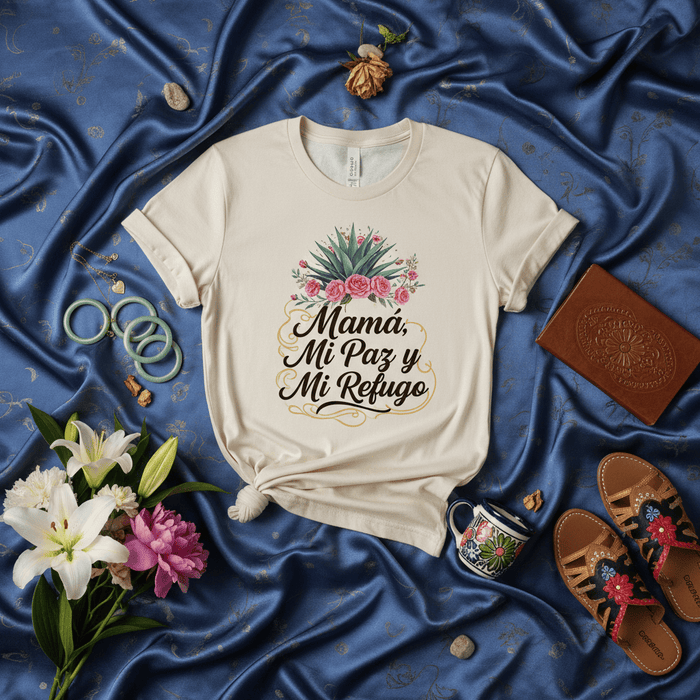 Mamá, Mi Paz y Mi Refugio T-Shirt, Mother's Day Shirt with Agave and Roses, Spanish Mom Tee Gift, Hispanic Mother's Day Shirt, Unisex Shirt, Camiseta Día de la Madre Mexicada