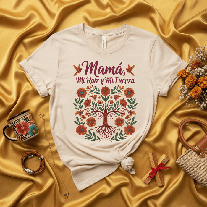 Mamá, Mi Raíz y Mi Fuerza, Mexican Otomi Style Tree of Life T-Shirt, Mother's Day, Día de las Madres, Floral Graphic Tee, Unisex Gift for Mom, Family Roots, Strength Mexicada