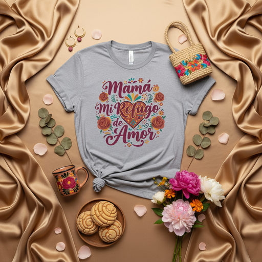 Mamá Mi Refugio de Amor T-Shirt, Mother's Day Gift for Mom, Floral Heart Graphic Tee, Spanish Quote Shirt, Día de la Madre, Regalo para Mamá, Cute Unisex Top Mexicada