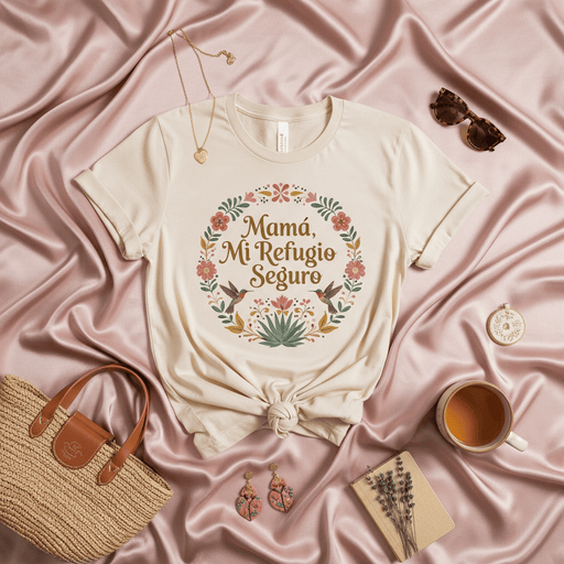 Mamá, Mi Refugio Seguro T-Shirt | Spanish Mother's Day Shirt | Floral Hummingbird Mom Tee | Gift for Latina Mom | Mexican Culture Inspired Apparel for Women Mexicada