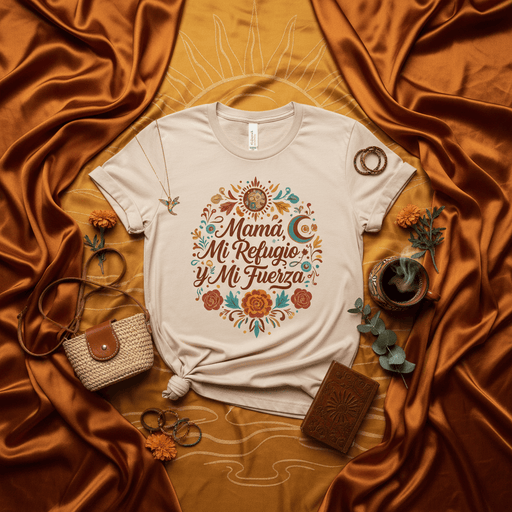 Mamá, Mi Refugio y Mi Fuerza T-Shirt, Día de la Madre Floral Graphic Tee, Spanish Mother's Day Gift for Mom, Mujeres Latinas Empowerment Shirt, Comfort Colors Beige Unisex T-shirt. Mexicada