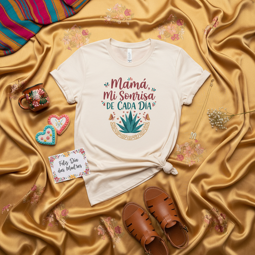 Mamá Mi Sonrisa De Cada Día T-Shirt, Camiseta Regalo para Mamá, Día de las Madres, Agave, Mariposa, Mexicano, Español, Unisex, Casual Mexicada