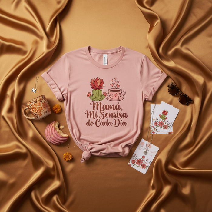 Mamá, Mi Sonrisa de Cada Día T-Shirt, Día de las Madres Regalo, Spanish Mother's Day Shirt, Cactus Coffee Mug Design, Camiseta para Mamá, Cute Mom Gift Idea, Pink Unisex Tee for Latina Mom Mexicada