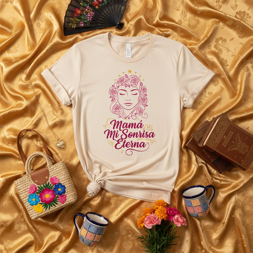 Mamá Mi Sonrisa Eterna T-Shirt | Women's Floral Face Design Tee | Mother's Day Gift for Mom | Spanish Quote Shirt for Latina Mama Mexicada