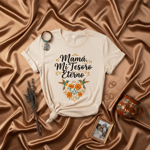 Mamá, Mi Tesoro Eterno Camiseta para Mujer Hombre, Playera de Cumpleaños, Regalo del Día de las Madres, Colibríes Flores, Ropa Unisex Hispana, Estilo Boho, Español. Mexicada