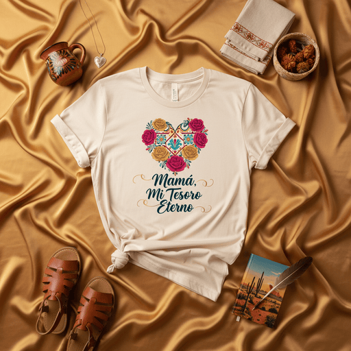 Mamá, Mi Tesoro Eterno Camiseta Unisex Corazón Floral Talavera Diseño Español Regalo Día de la Madre Tradicional Mexicana Mexicada