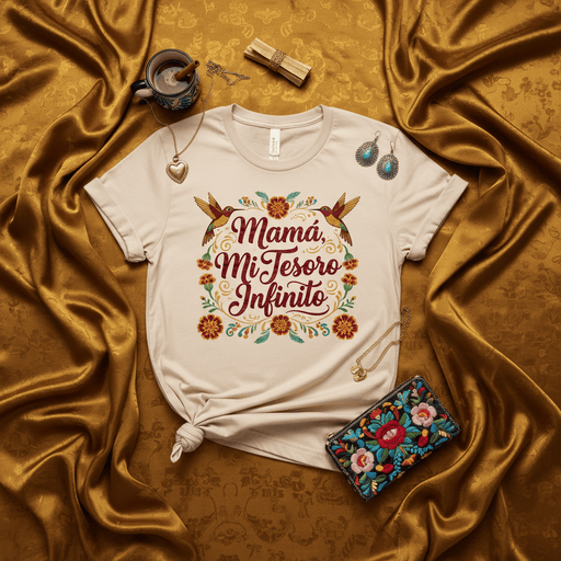Mamá Mi Tesoro Infinito T-Shirt, Mexican Floral Design with Hummingbirds, Spanish Mother's Day Gift for Mom, Latina Heritage Tee, Beige Unisex Shirt Mexicada