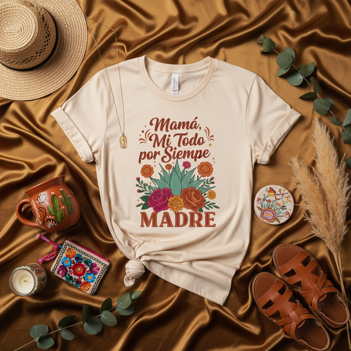 Mamá, Mi Todo por Siempre Madre T-Shirt, Spanish Mother's Day Gift Tee, Floral Design, Dia de las Madres, Hispanic Mom Shirt, Latina Mama Gift Idea, Cream Unisex Shirt Mexicada