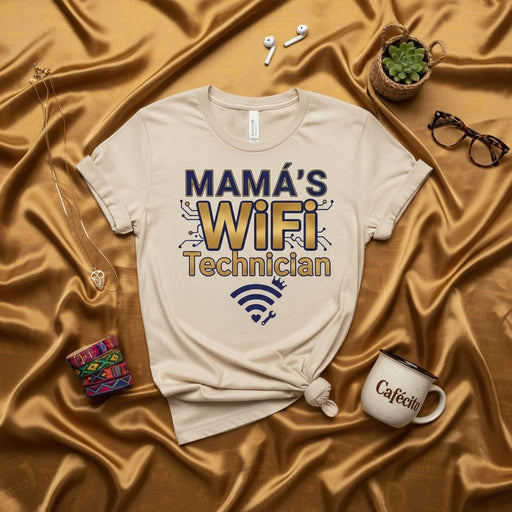 Mamá's WiFi Technician T-Shirt, Funny Hispanic Mom or Dad Tech Support Shirt, Mother's Day Gift for Spanish Speaking Family, Día de las Madres Gift Tee, Unisex Crewneck Top with Crown and Circuit Design Mexicada