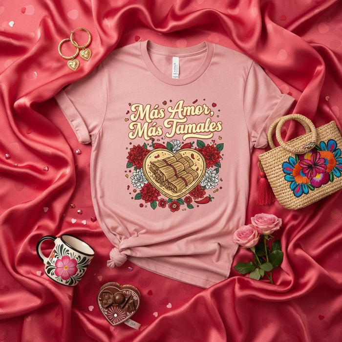 Más Amor Más Tamales T-Shirt Tamal Love Valentine's Day Mexican Food Shirt Floral Heart Design Unisex Tee for Women and Men Latino Culture Gift Idea Mexicada