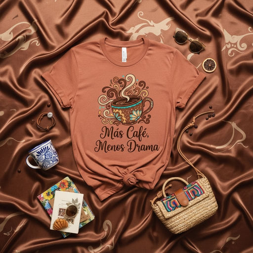 Mas Cafe Menos Drama Shirt Spanish Coffee Lover Tee Cute Floral Mug Graphic T-Shirt Latinx Funny Gift Idea Mexicada