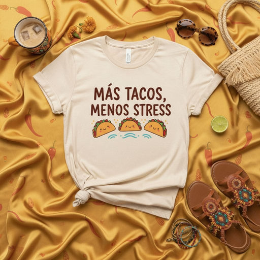 Más Tacos Menos Stress Cute Taco T-Shirt Unisex Spanish Foodie Shirt Funny Mexican Food Lover Gift Tee Mexicada