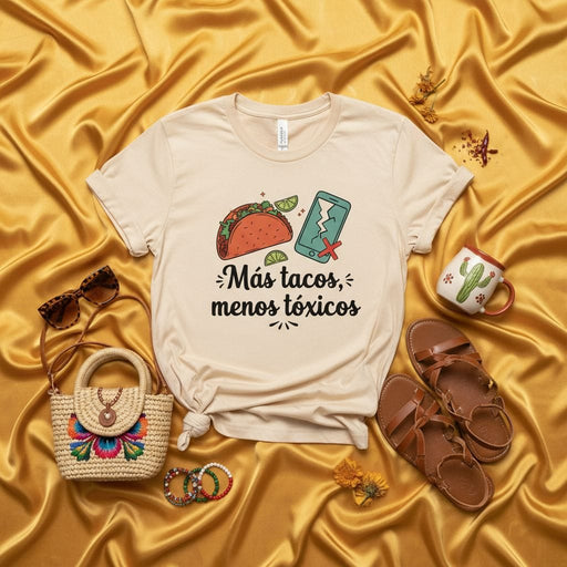 Más tacos, menos tóxicos, Taco Shirt, Funny Spanish T-Shirt, Mexican Food Lover Gift, Latina T-shirt, Broken Phone Graphic Tee, Comfort Colors, Unisex Shirt, Humorous Saying Tee Mexicada