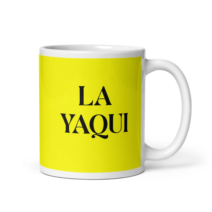 La Yaqui The Yaqui Funny Home Office Work Coffee Mug Mexican Spanish Pride Gift White Glossy Cup Yellow Card Mug Mexicada 11 oz