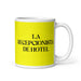 La Recepcionista De Hotel The Hotel Receptionist Funny Home Office Work Coffee Mug Mexican Spanish Pride Gift White Glossy Cup Yellow Card Mug Mexicada 11 oz