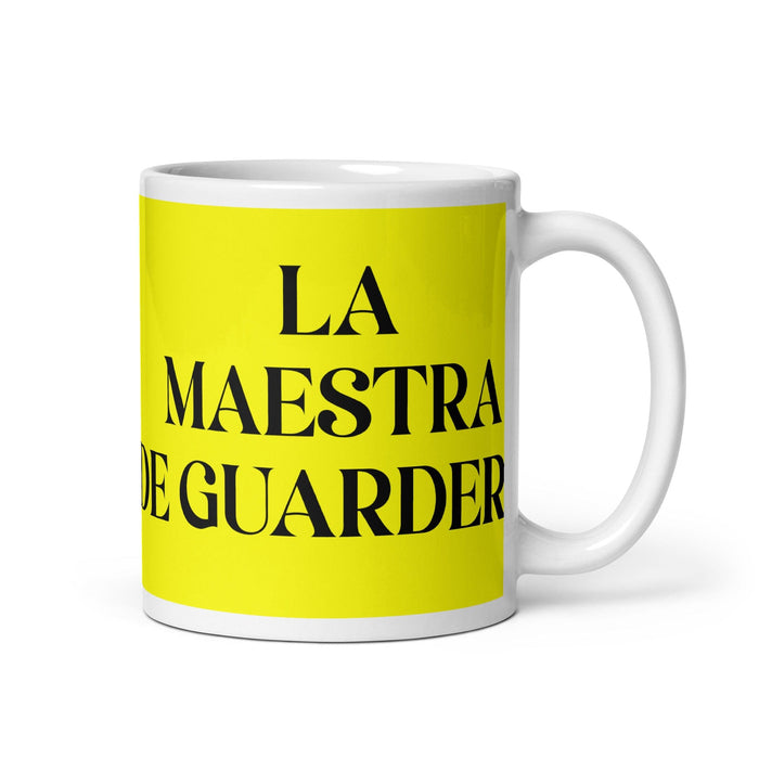 La Maestra De Guardería The Daycare Teacher Funny Home Office Work Coffee Mug Mexican Spanish Pride Gift White Glossy Cup Yellow Card Mug Mexicada 11 oz