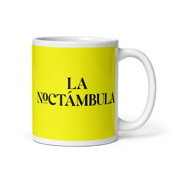 La Noctámbula The Night Owl Funny Home Office Work Coffee Mug Mexican Spanish Pride Gift White Glossy Cup Yellow Card Mug Mexicada 11 oz