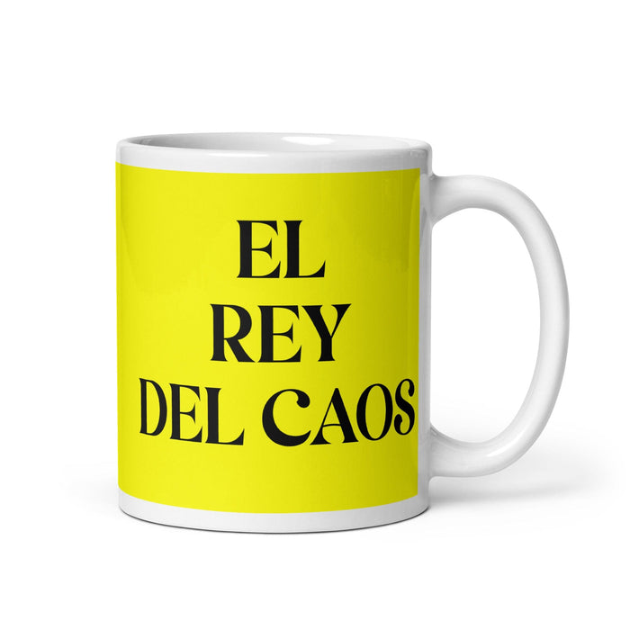 El Rey Del Caos The Queen Of Chaos / The King Of Chaos Funny Home Office Work Coffee Mug Mexican Spanish Pride Gift White Glossy Cup Yellow Card Mug Mexicada 11 oz