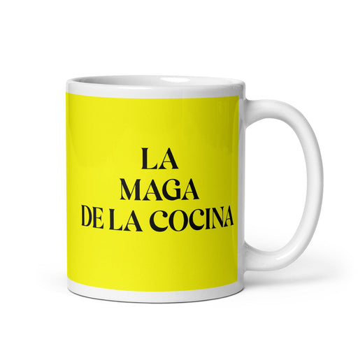 La Maga De La Cocina The Kitchen Wizard Funny Home Office Work Coffee Mug Mexican Spanish Pride Gift White Glossy Cup Yellow Card Mug Mexicada 11 oz