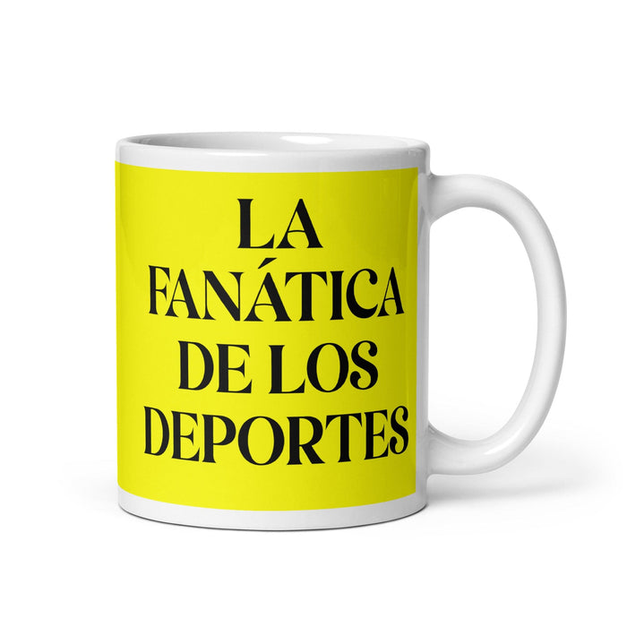 La Fanática De Los Deportes The Sports Fan Funny Home Office Work Coffee Mug Mexican Spanish Pride Gift White Glossy Cup Yellow Card Mug Mexicada 11 oz