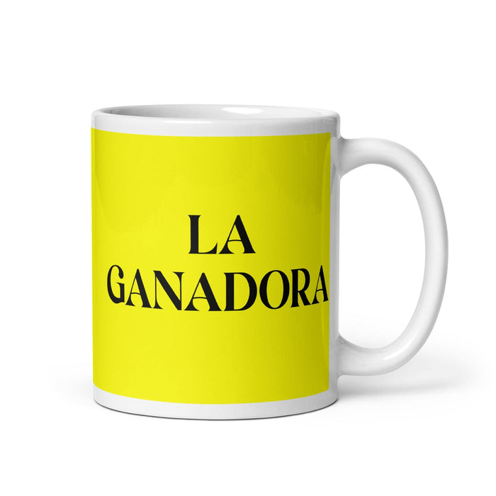 La Ganadora The Winner Funny Home Office Work Coffee Mug Mexican Spanish Pride Gift White Glossy Cup Yellow Card Mug Mexicada 11 oz