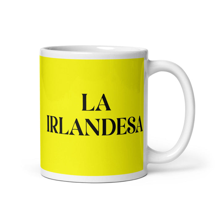 La Irlandesa The Irish Funny Home Office Work Coffee Mug Mexican Spanish Pride Gift White Glossy Cup Yellow Card Mug Mexicada 11 oz