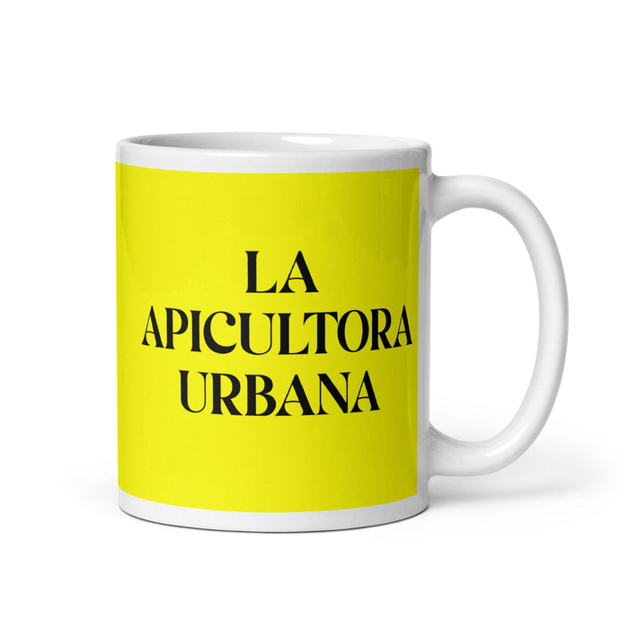 La Apicultora Urbana The Urban Beekeeper Funny Home Office Work Coffee Mug Mexican Spanish Pride Gift White Glossy Cup Yellow Card Mug Mexicada 11 oz