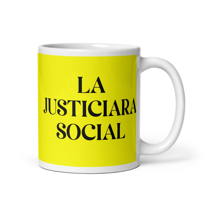 La Justiciara Social The Social Justice Advocate Funny Home Office Work Coffee Mug Mexican Spanish Pride Gift White Glossy Cup Yellow Card Mug Mexicada 11 oz