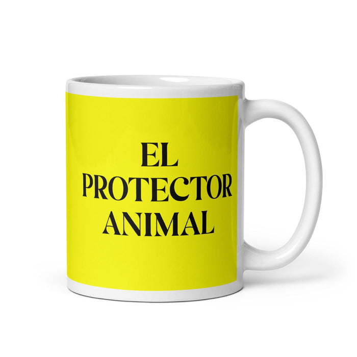 El Protector Animal The Animal Protector Funny Home Office Work Coffee Mug Mexican Spanish Pride Gift White Glossy Cup Yellow Card Mug Mexicada 11 oz