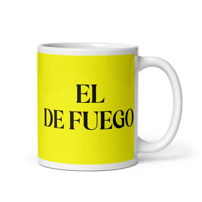 El De Fuego The Fire Sign Funny Home Office Work Coffee Mug Mexican Spanish Pride Gift White Glossy Cup Yellow Card Mug Mexicada 11 oz