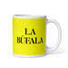 La Búfala The Ox Funny Home Office Work Coffee Mug Mexican Spanish Pride Gift White Glossy Cup Yellow Card Mug Mexicada 11 oz