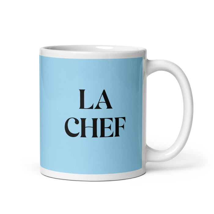 La Chef The Chef Funny Home Office Work Coffee Mug Mexican Spanish Pride Gift White Glossy Cup Sky Blue Card Mug Mexicada 11 oz