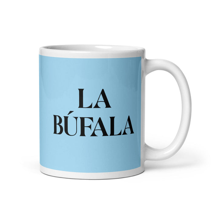 La Búfala The Ox Funny Home Office Work Coffee Mug Mexican Spanish Pride Gift White Glossy Cup Sky Blue Card Mug Mexicada 11 oz