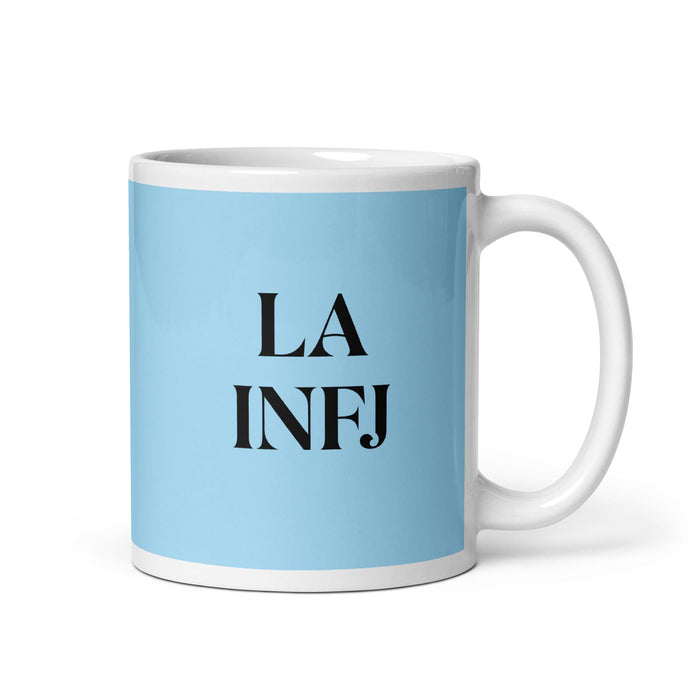 La INFJ The Advocate MBTI Personality Funny Home Office Work Coffee Mug Mexican Spanish Pride Gift White Glossy Cup Sky Blue Card Mug Mexicada 11 oz