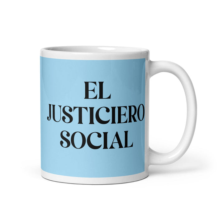 El Justiciero Social The Social Justice Advocate Funny Home Office Work Coffee Mug Mexican Spanish Pride Gift White Glossy Cup Sky Blue Card Mug Mexicada 11 oz