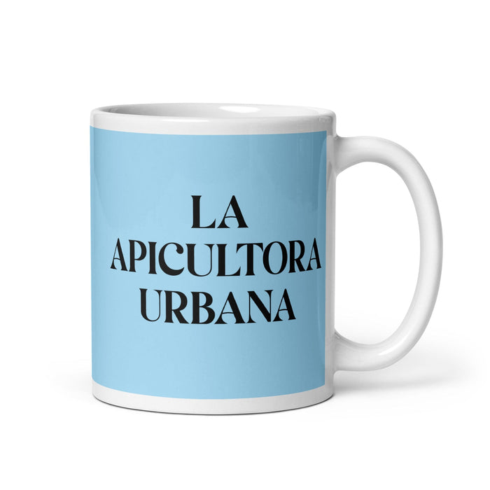 La Apicultora Urbana The Urban Beekeeper Funny Home Office Work Coffee Mug Mexican Spanish Pride Gift White Glossy Cup Sky Blue Card Mug Mexicada 11 oz