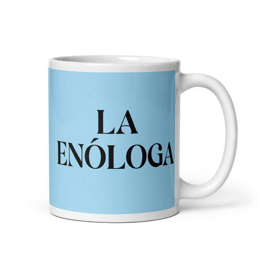 La Enóloga The Oenologist (Wine Expert) Funny Home Office Work Coffee Mug Mexican Spanish Pride Gift White Glossy Cup Sky Blue Card Mug Mexicada 11 oz